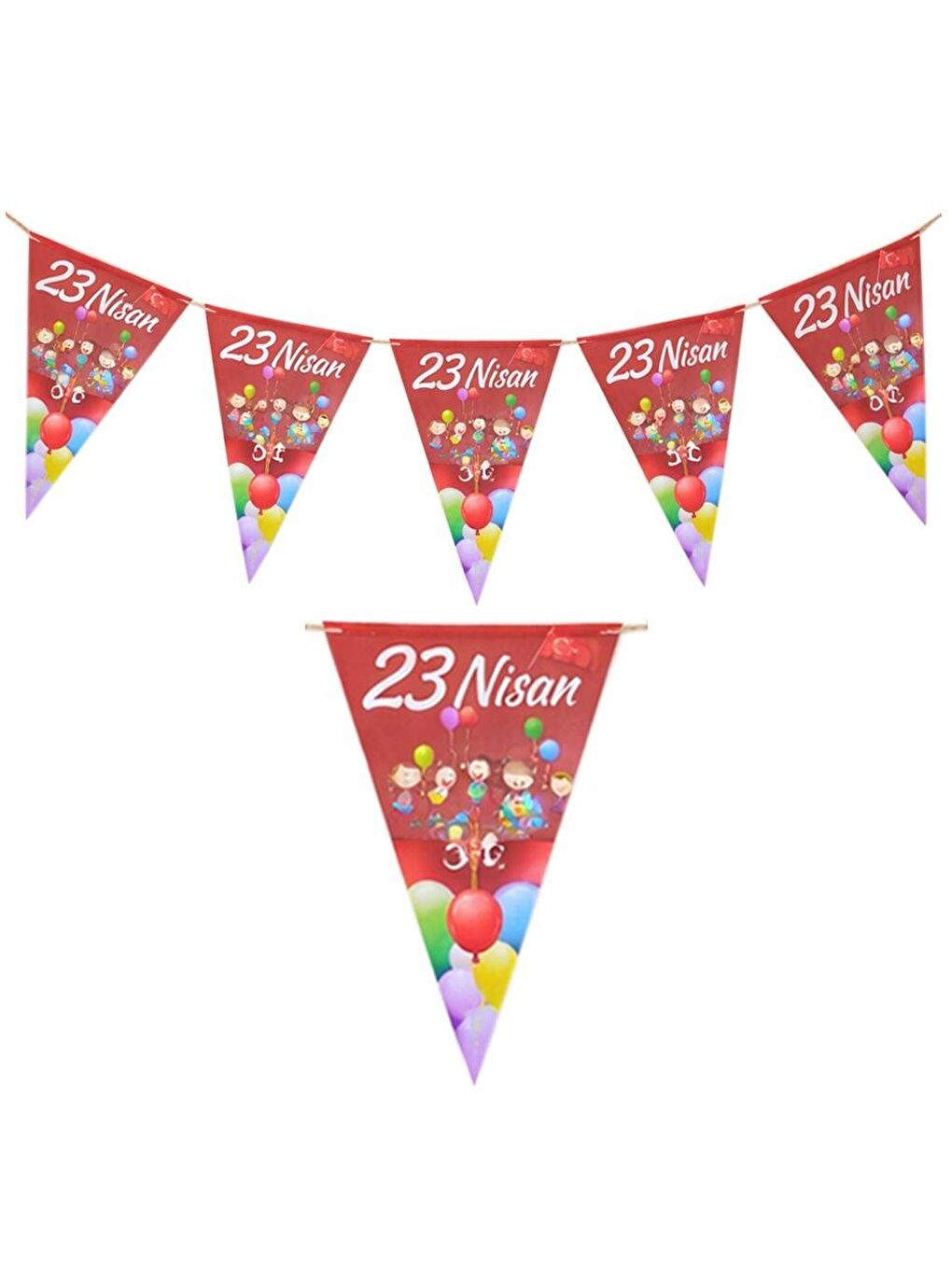 Kırmızı 23 Nisan Üçgen Flama Bayrak  – Sınıf Okul Milli Bayram Dekoru-1