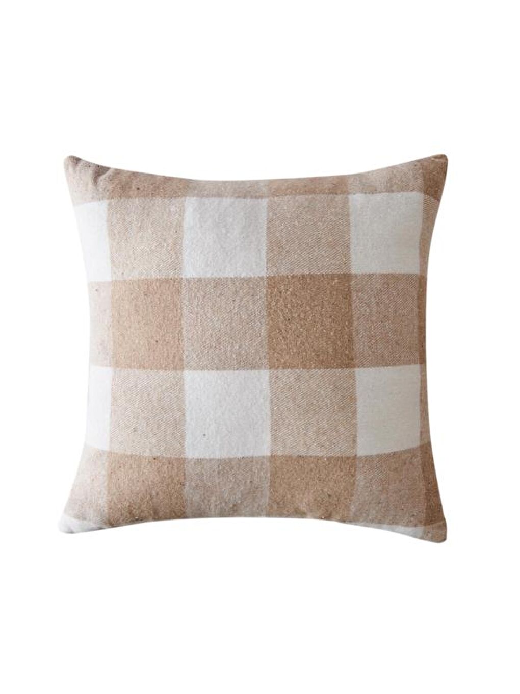 Ekose Desenli Kırlent - Bej - 40x40 cm-3