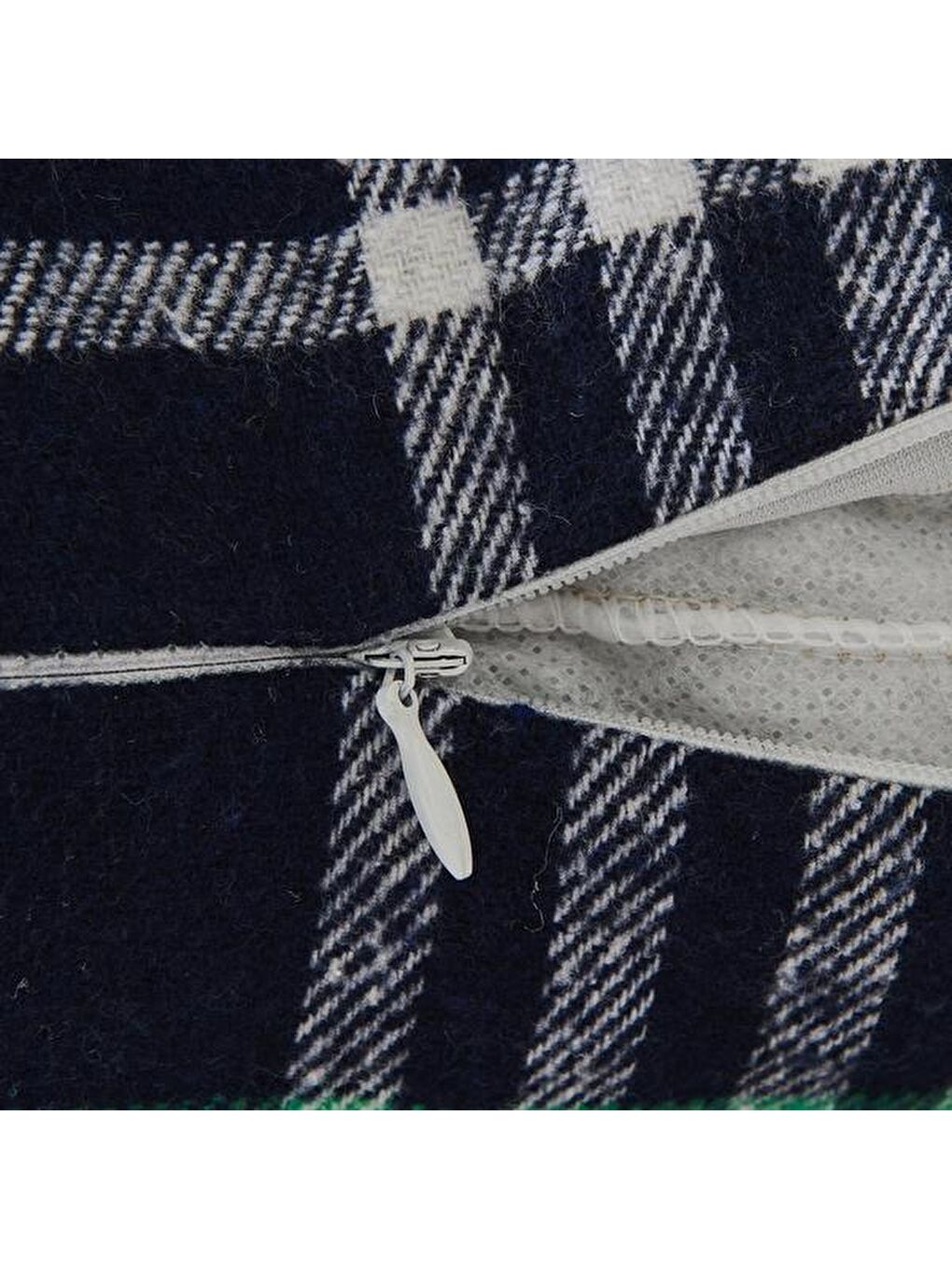 Ekose Desenli Kırlent - Lacivert - 40x40 cm-1