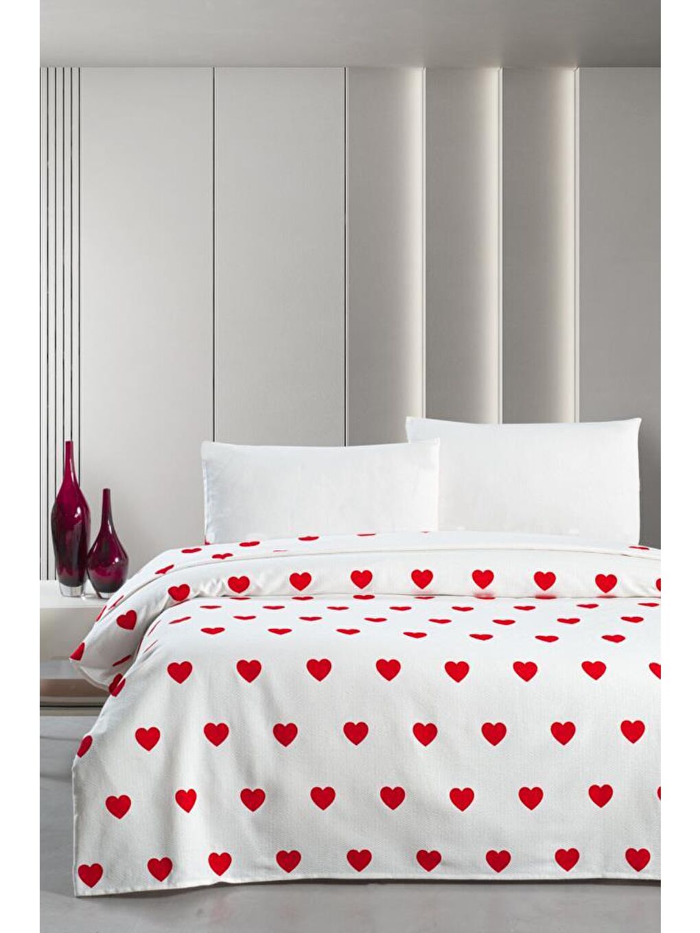 Kırmızı Hamlet Çift Kişilik Pike Yatak Örtüsü 220x230