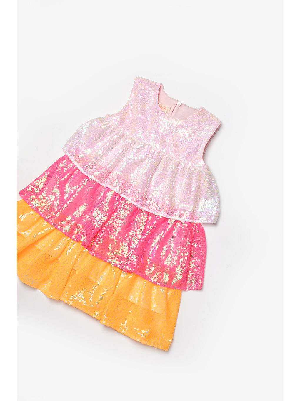 Beyaz Pullu Katlı Kız Çocuk Elbise - Lily-6