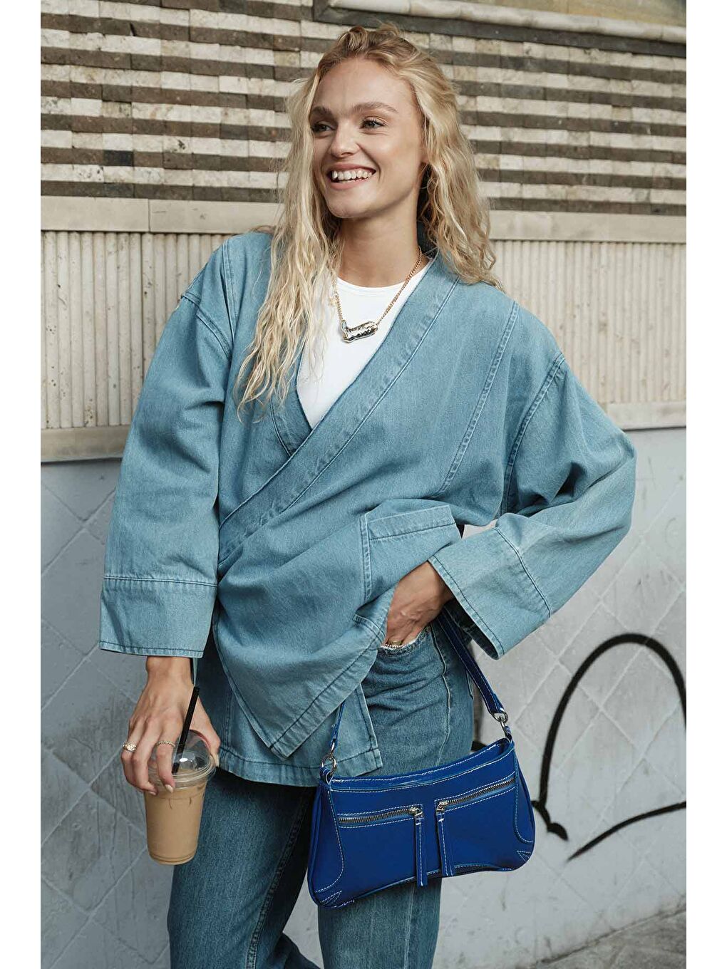 HOOOPSTORE Anvelop Kapama Jean Kimono Mavi Ceket