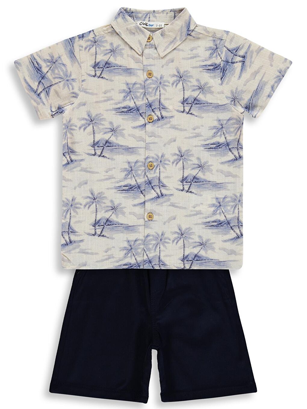 Boys Palmiye Desenli 2-5 Yaş Takım - Lacivert