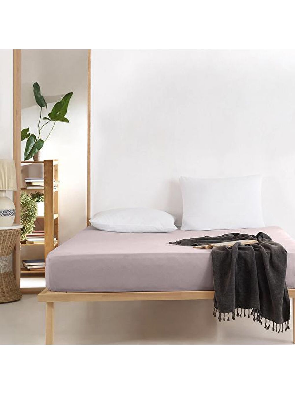 Pembe Tek Kişilik Lastikli Çarşaf - Pudra - 100x200 cm
