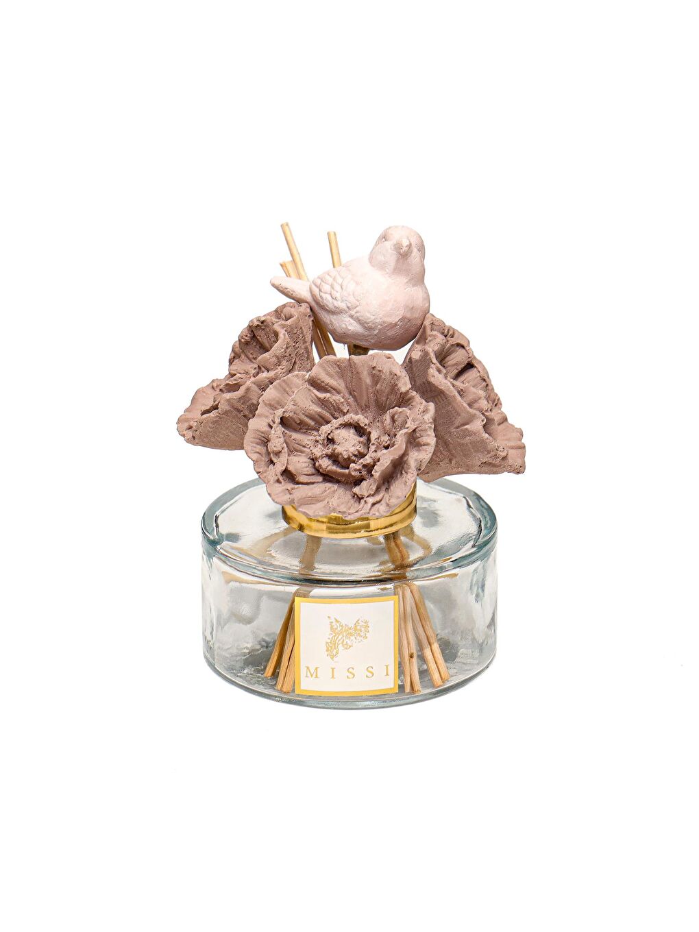 Pembe Bloom & Breeze Serisi- Gülkurusu Seramik Taşlı Doğal Bambu Kamış Seti-1