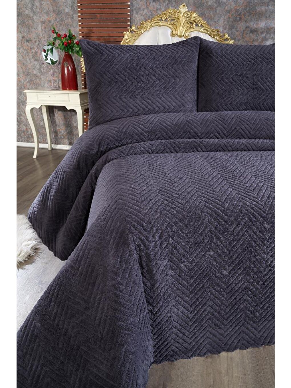 Ultrasonik Welsoft Çift Kişilik Yatak Örtüsü 230x250 Antrasit-1