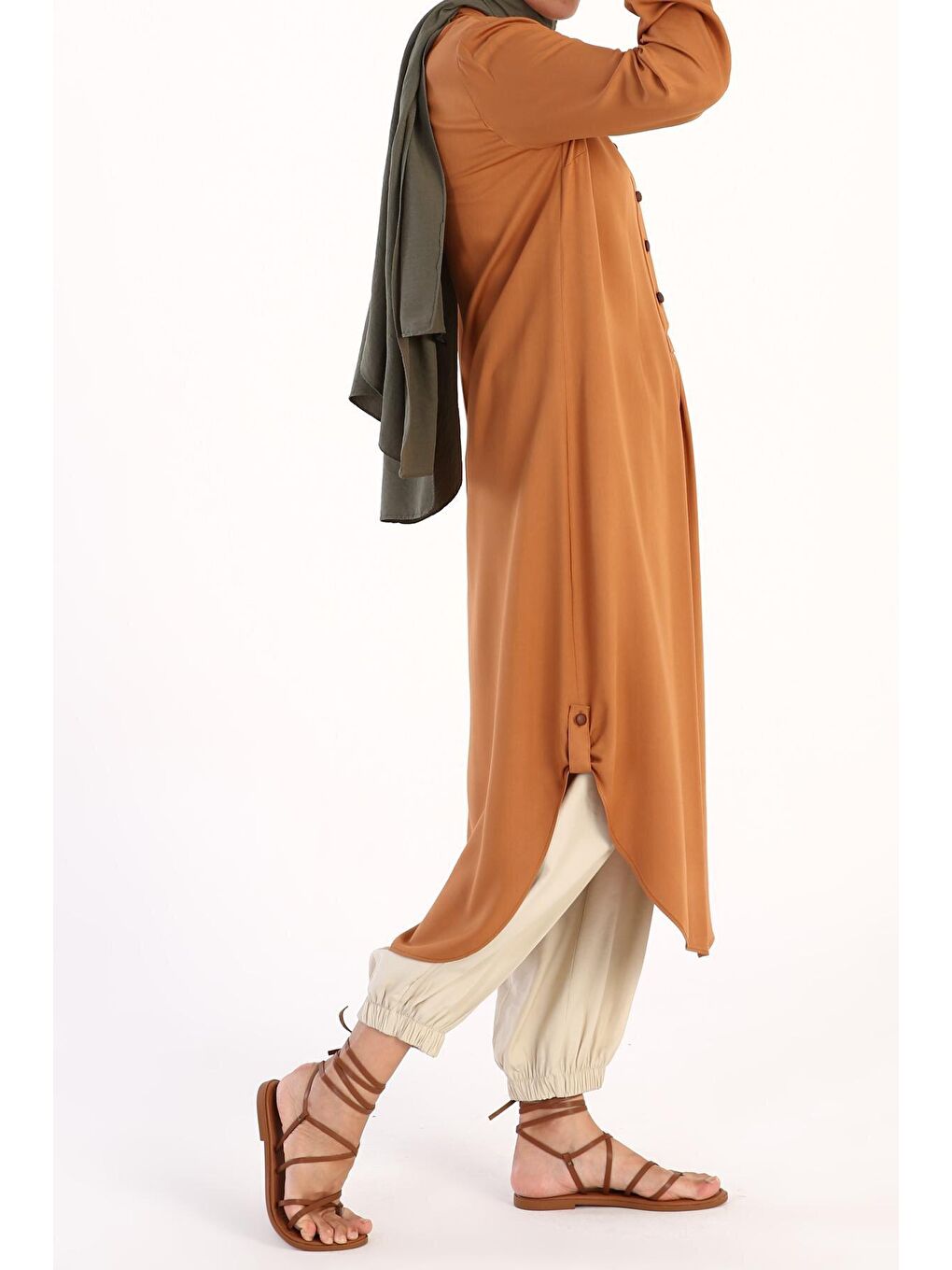 Bej Camel Yarım Patlı Viskon Tunik-3