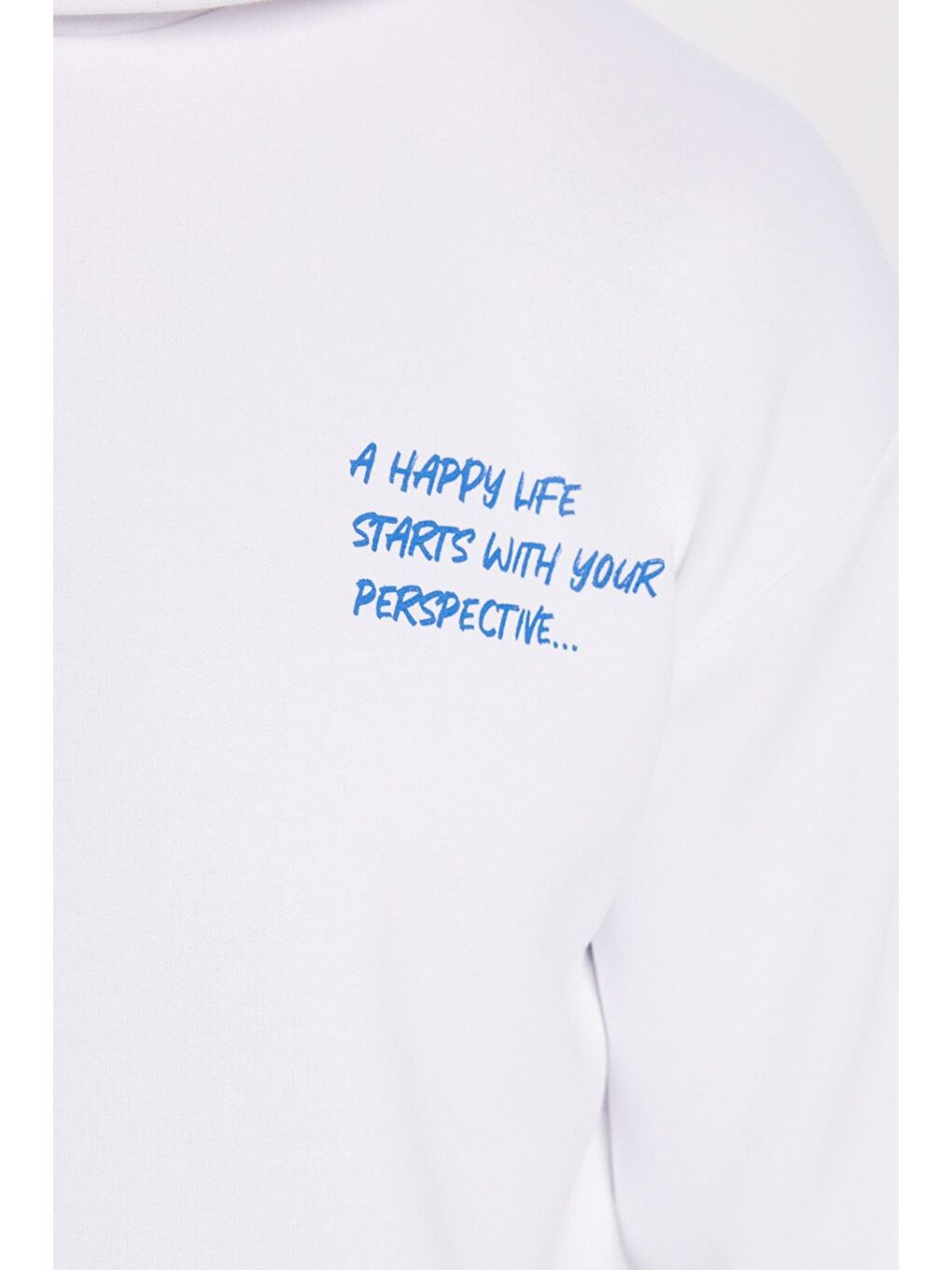 Unisex Oversize Geniş Kesim Pamuklu Yumuşak Dokulu İçi Polarlı Baskılı Beyaz Kapüşonlu Erkek Hoodie-2