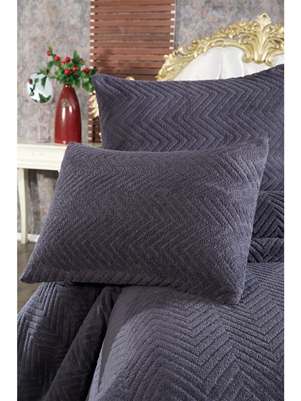 Ultrasonik Welsoft Çift Kişilik Yatak Örtüsü 230x250 Antrasit-5