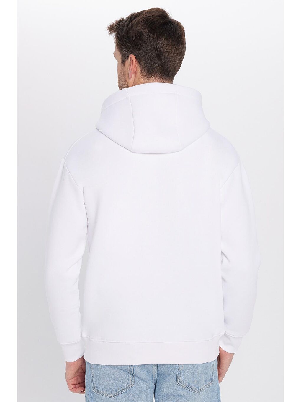 Unisex Oversize Geniş Kesim Pamuklu Yumuşak Dokulu İçi Polarlı Baskılı Beyaz Kapüşonlu Erkek Hoodie-4