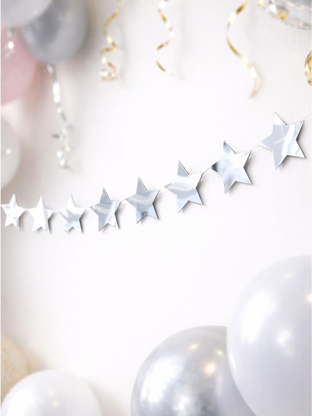 Gri Gümüş Yıldız Sarkıt Süs | Parlak Kuşe Kağıt Parti Dekoru Süs 5 m