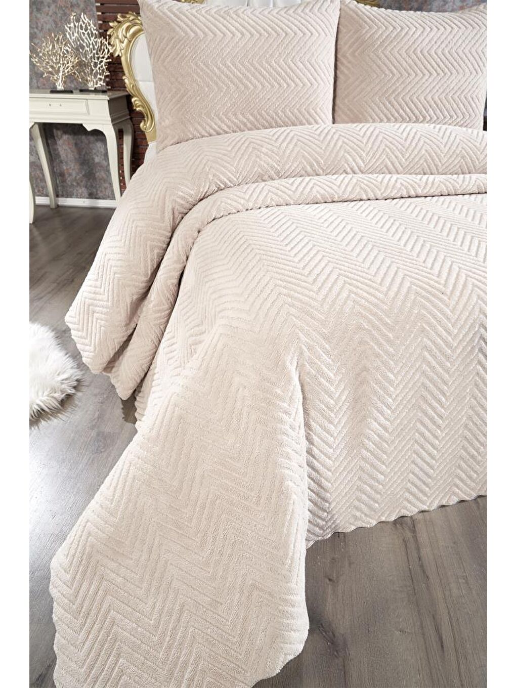 Kahverengi Ultrasonik Welsoft Çift Kişilik Yatak Örtüsü 230x250 Cappucino-1