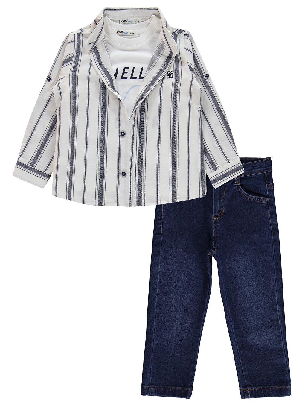 Boys Jean Pantolonlu 3'lü 2-5 Yaş Takım - Lacivert-3