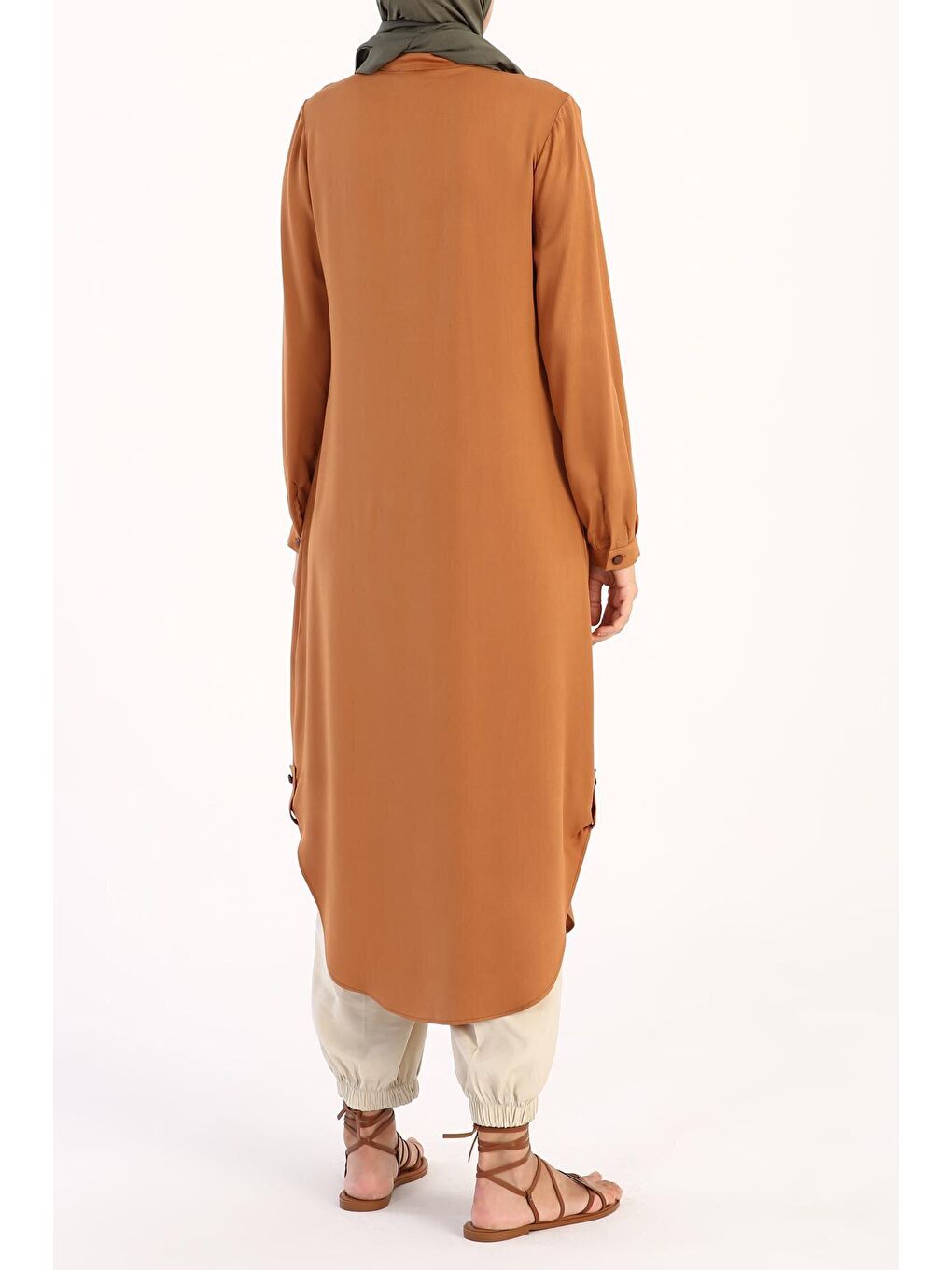 Bej Camel Yarım Patlı Viskon Tunik-4