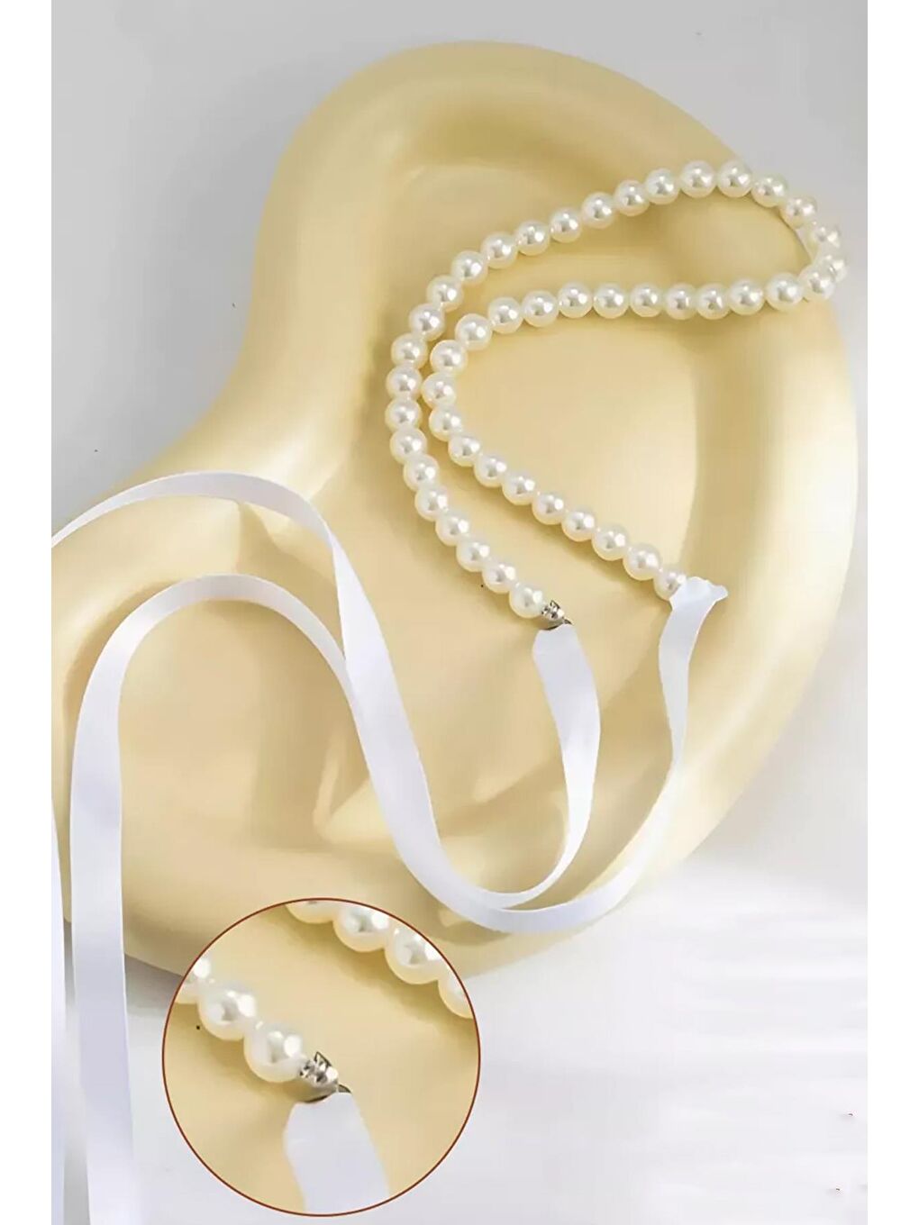 New Obsessions Beyaz Kurdelalı İnci Choker Kolye - 4