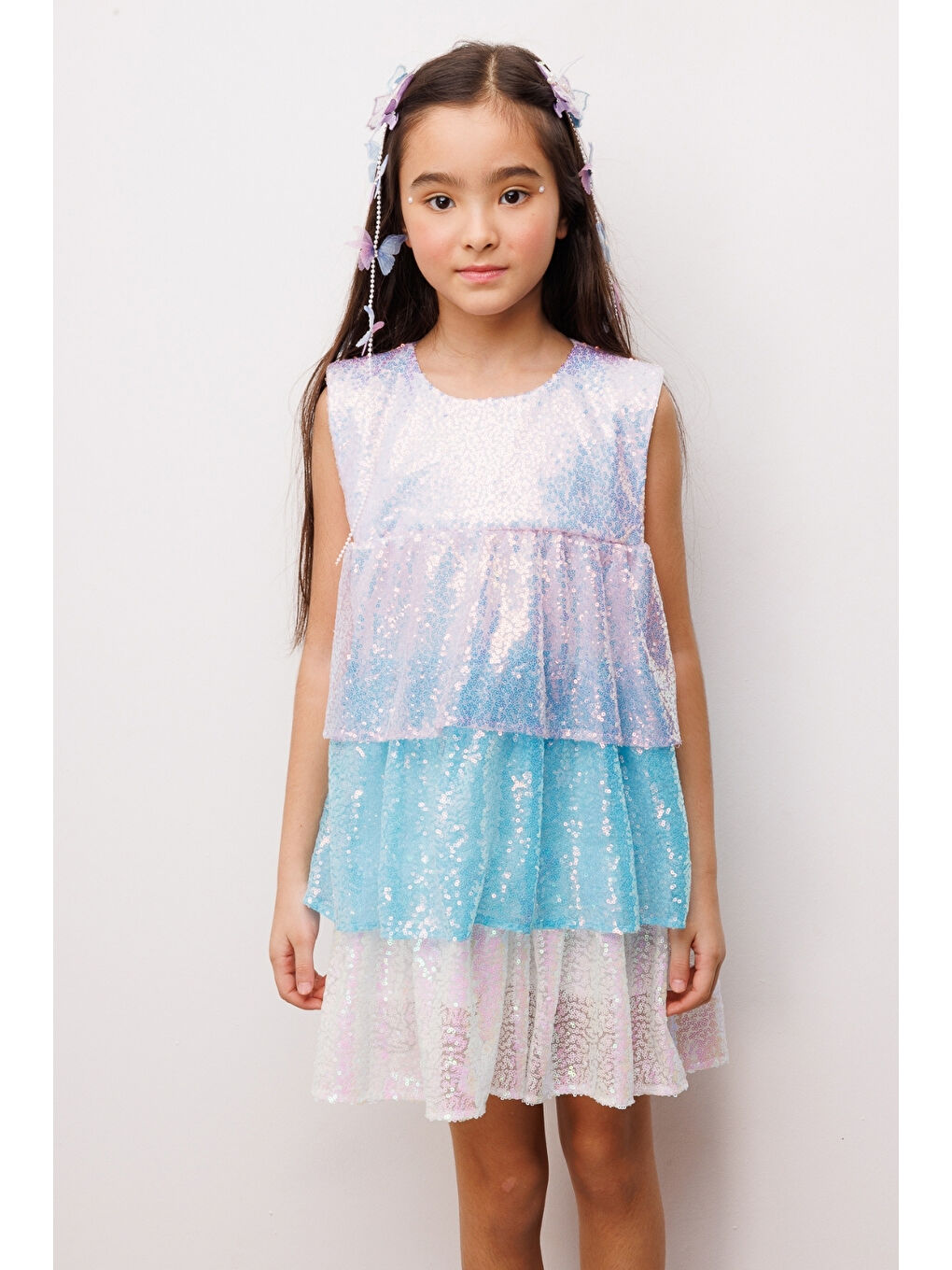 Lila Pullu Katlı Kız Çocuk Elbise - Lily-1