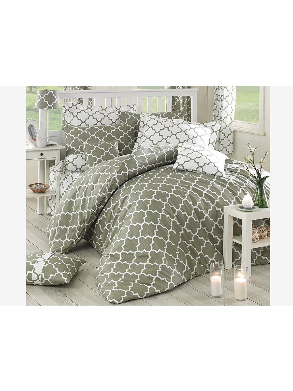 Madalyon %100 Pamuk Çift Kişilik Nevresim Takımı Yeşil
