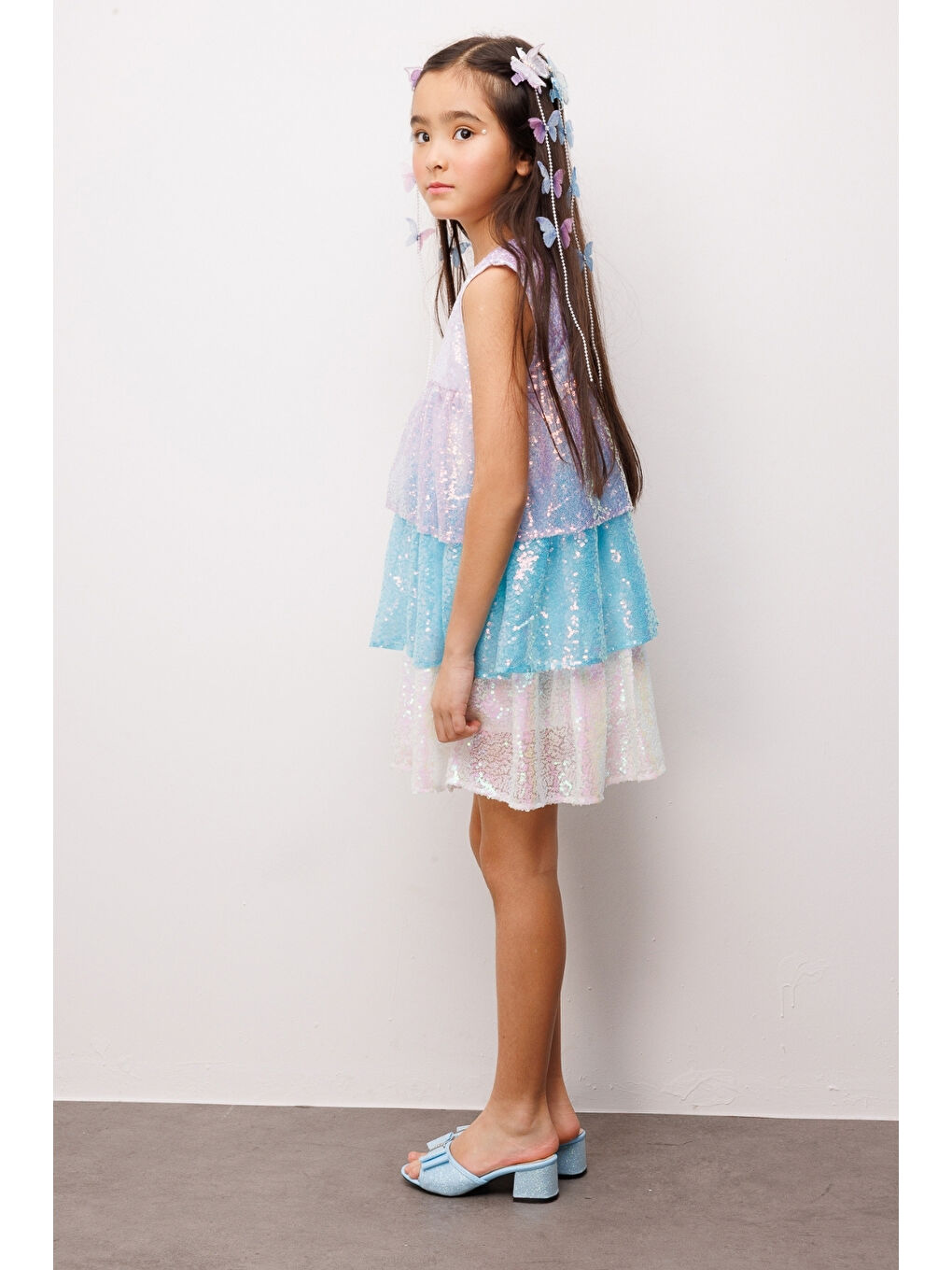 Lila Pullu Katlı Kız Çocuk Elbise - Lily-2