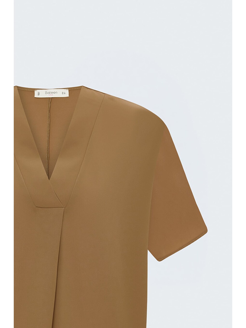 Kahverengi Geniş Kısa Kollu Bluz - Camel-3