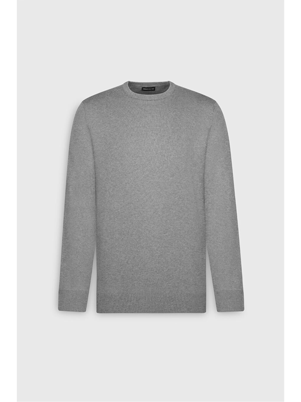 Erkek Gri Melanj Pamuklu Standart Fit Normal Kesim Bisiklet Yaka Triko Kazak-5