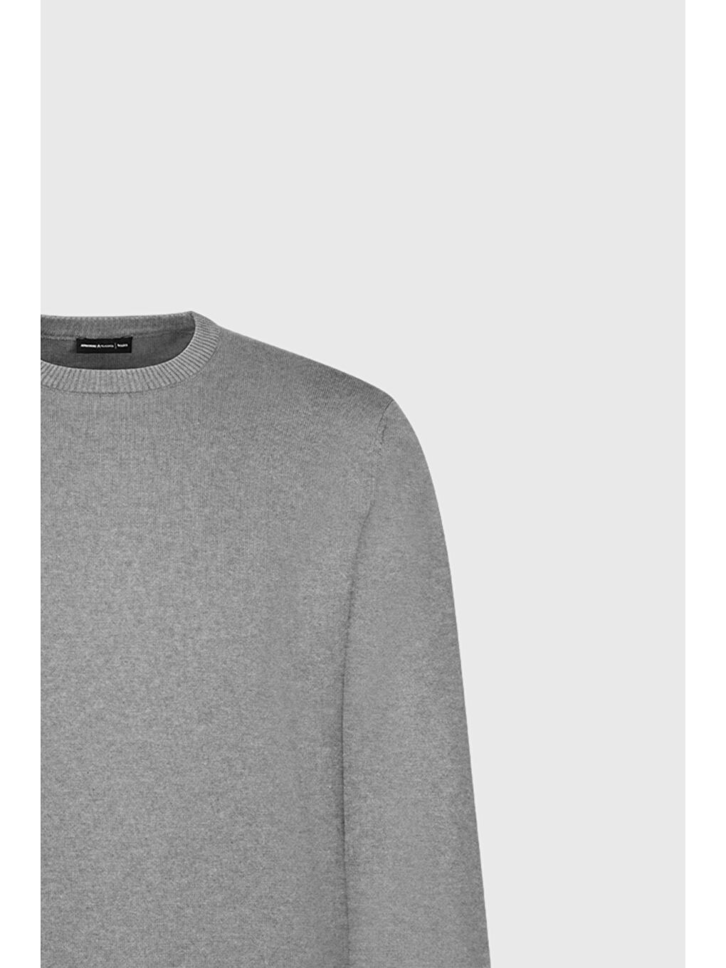 Erkek Gri Melanj Pamuklu Standart Fit Normal Kesim Bisiklet Yaka Triko Kazak-6