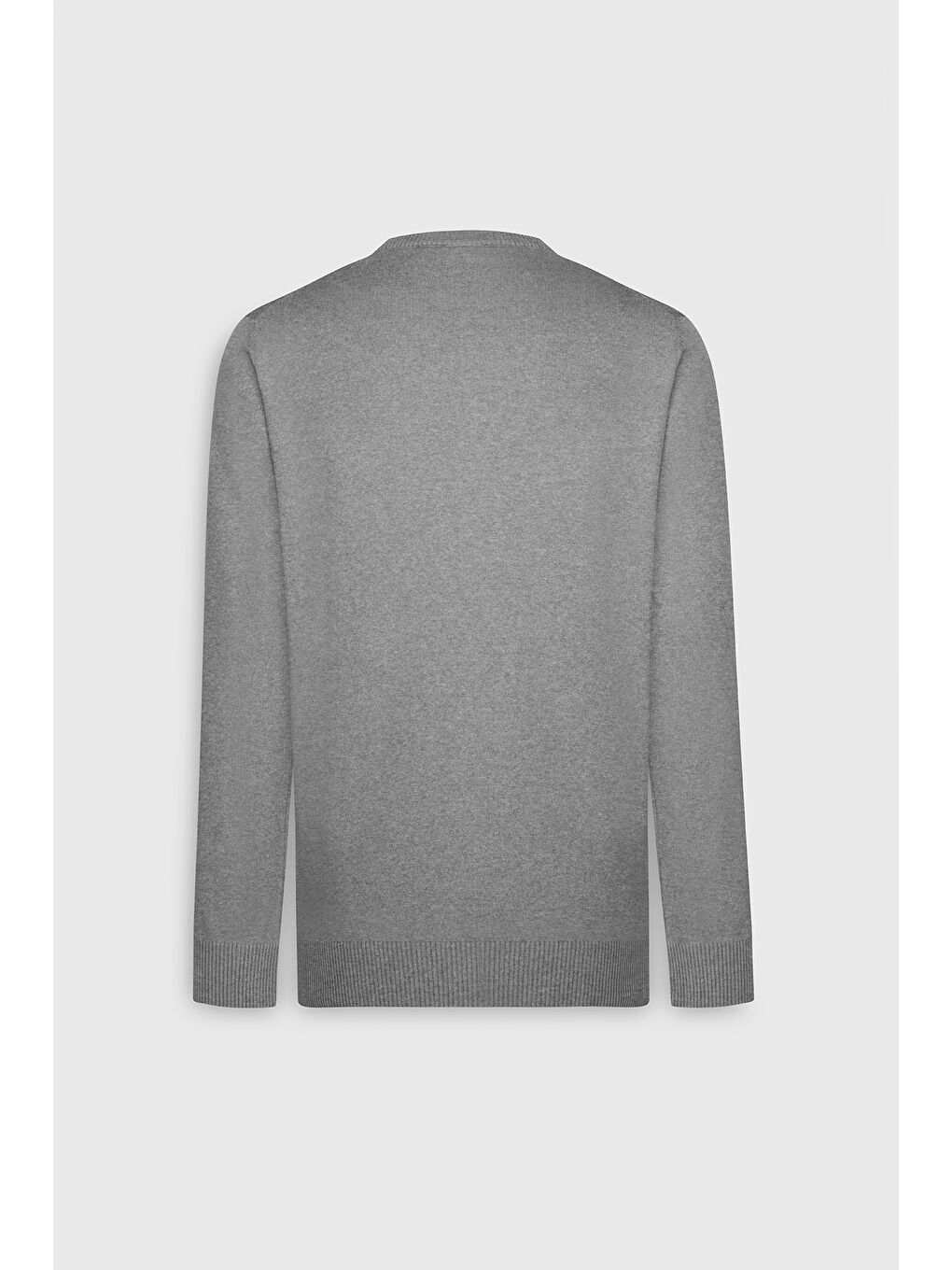 Erkek Gri Melanj Pamuklu Standart Fit Normal Kesim Bisiklet Yaka Triko Kazak-8