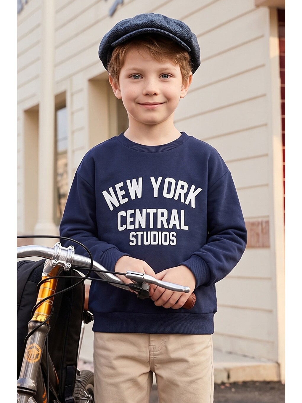 Lacivert 3 İ̇plik New York Baskılı Erkek Çocuk Sweatshirt