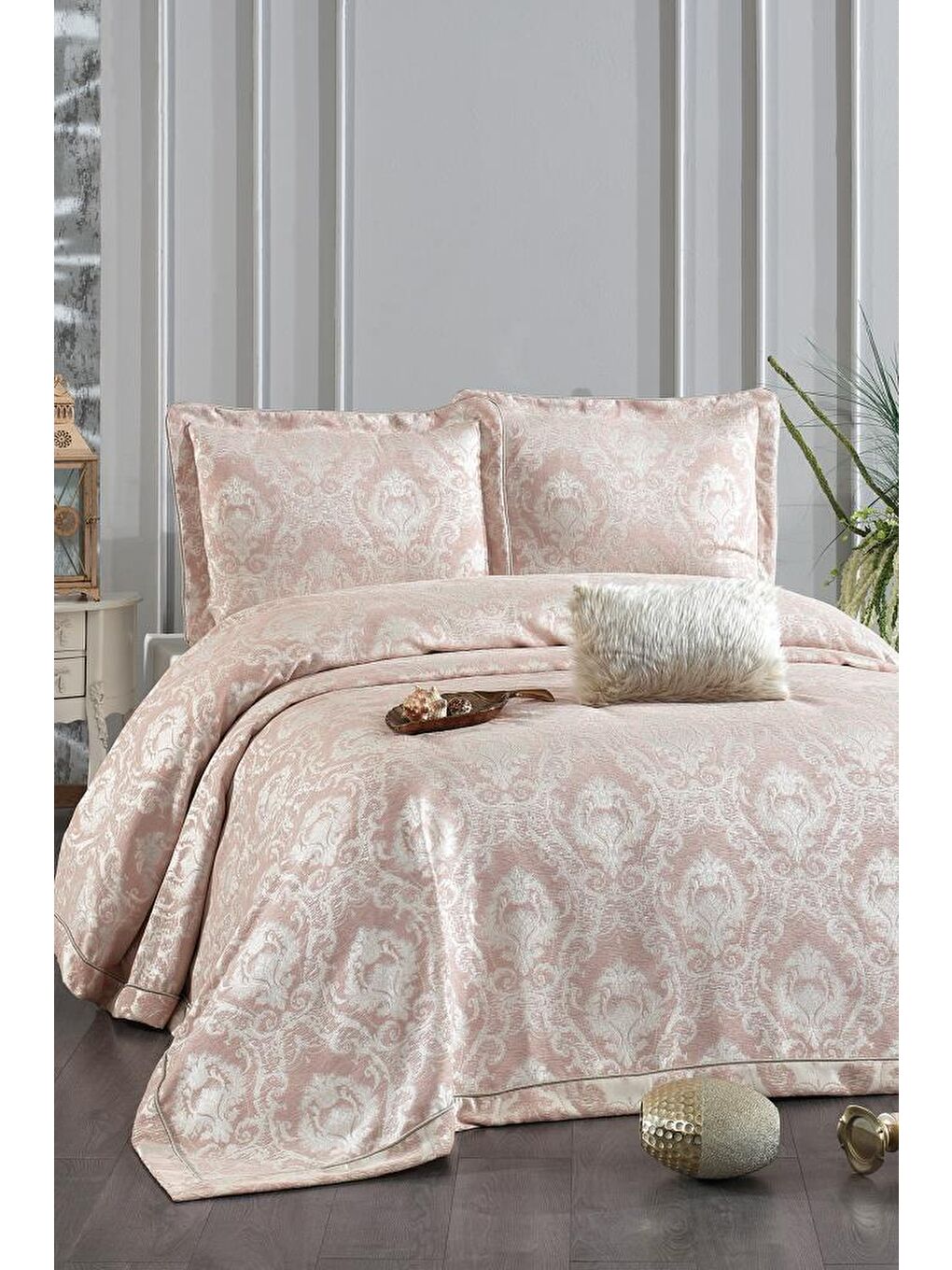 Pembe Safir Şönil Çift Kişilik Yatak Örtüsü 260x260 cm Somon