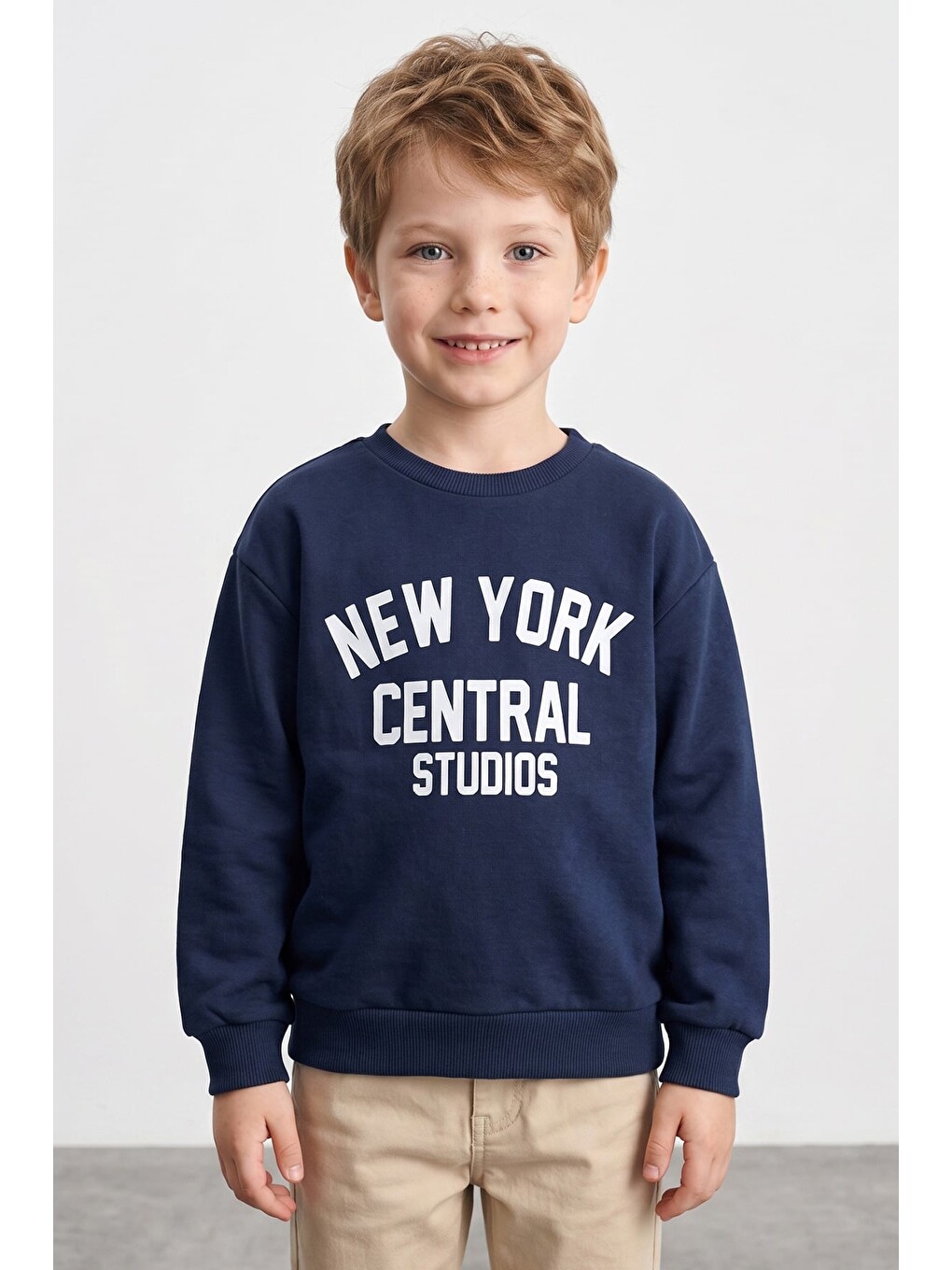 Lacivert 3 İ̇plik New York Baskılı Erkek Çocuk Sweatshirt-1
