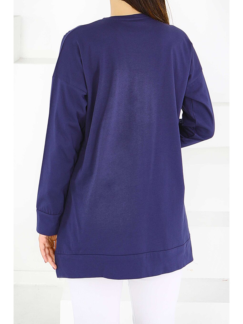 Uzun Kollu Baskılı Süprem Tunik Lacivert - 27584-3