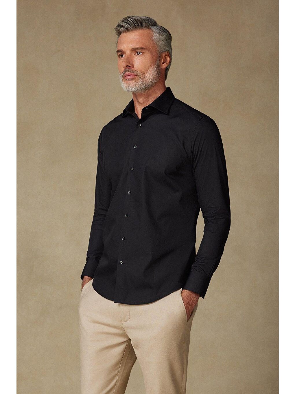 Bb Club Oscar Poplin Pamuk Polyester Slim Fit Siyah Klasik Yaka Erkek Düz Gömlek-1