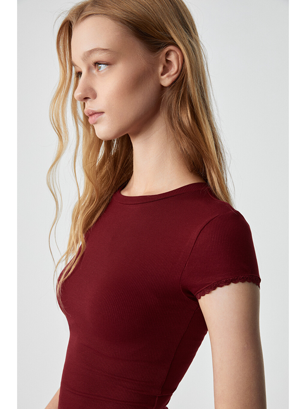 Kahverengi DULCE Kadın Slim Fit Kısa Kollu KİREMİT T-Shirt-2