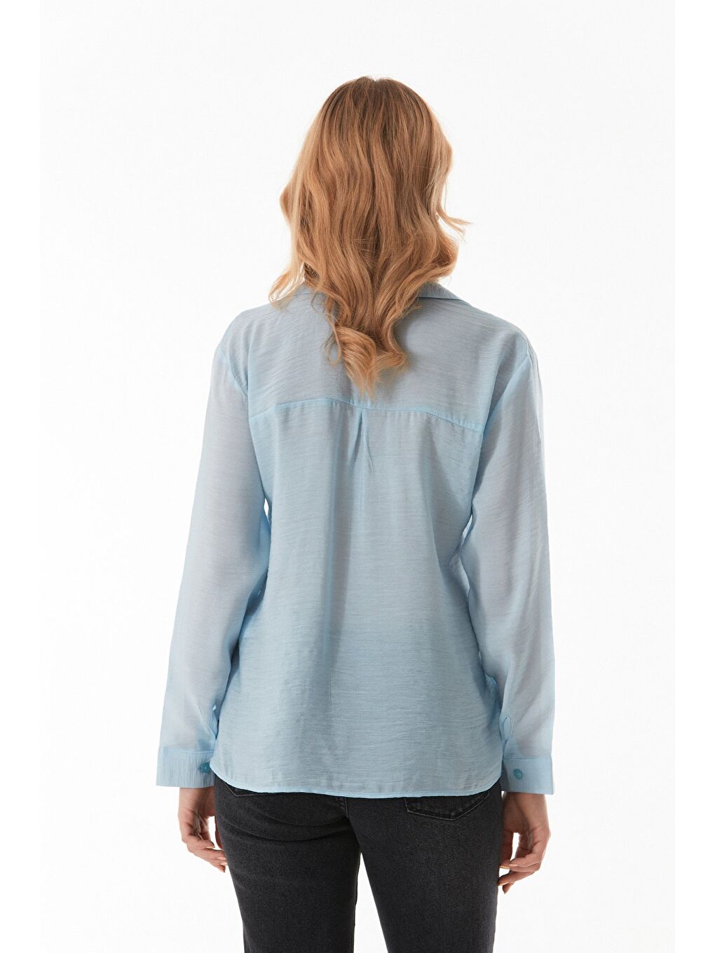 Mavi Basic V Yaka Tek Cepli Gömlek-3