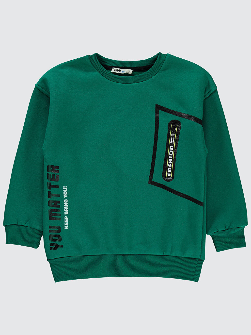 Civil Yeşil Boys Erkek Çocuk Sweatshirt 6-9 Yaş Benetton