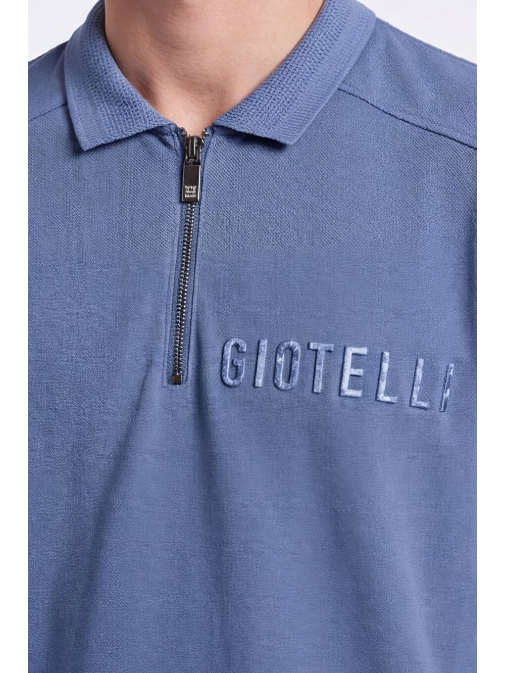Giotelli Erkek Koyu Mavi Normal Kesim Regular Fit Kısa Kollu Fermuarlı Dik Yaka Tişört-3