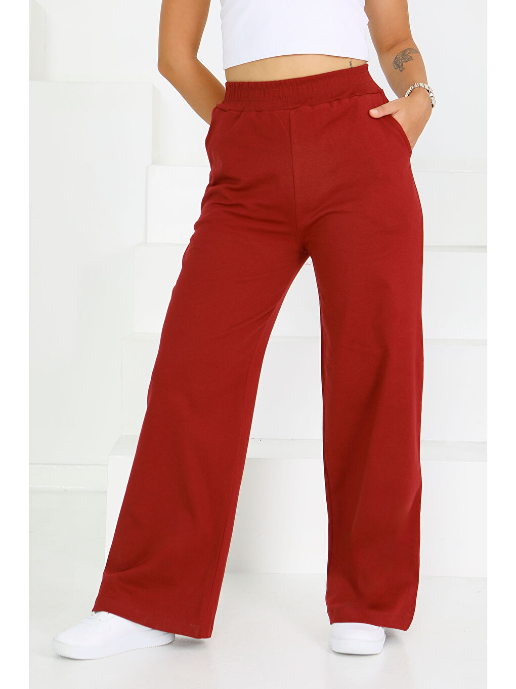 Cepli Bol Paça İki İplik Eşofman Altı Bordo - 27674