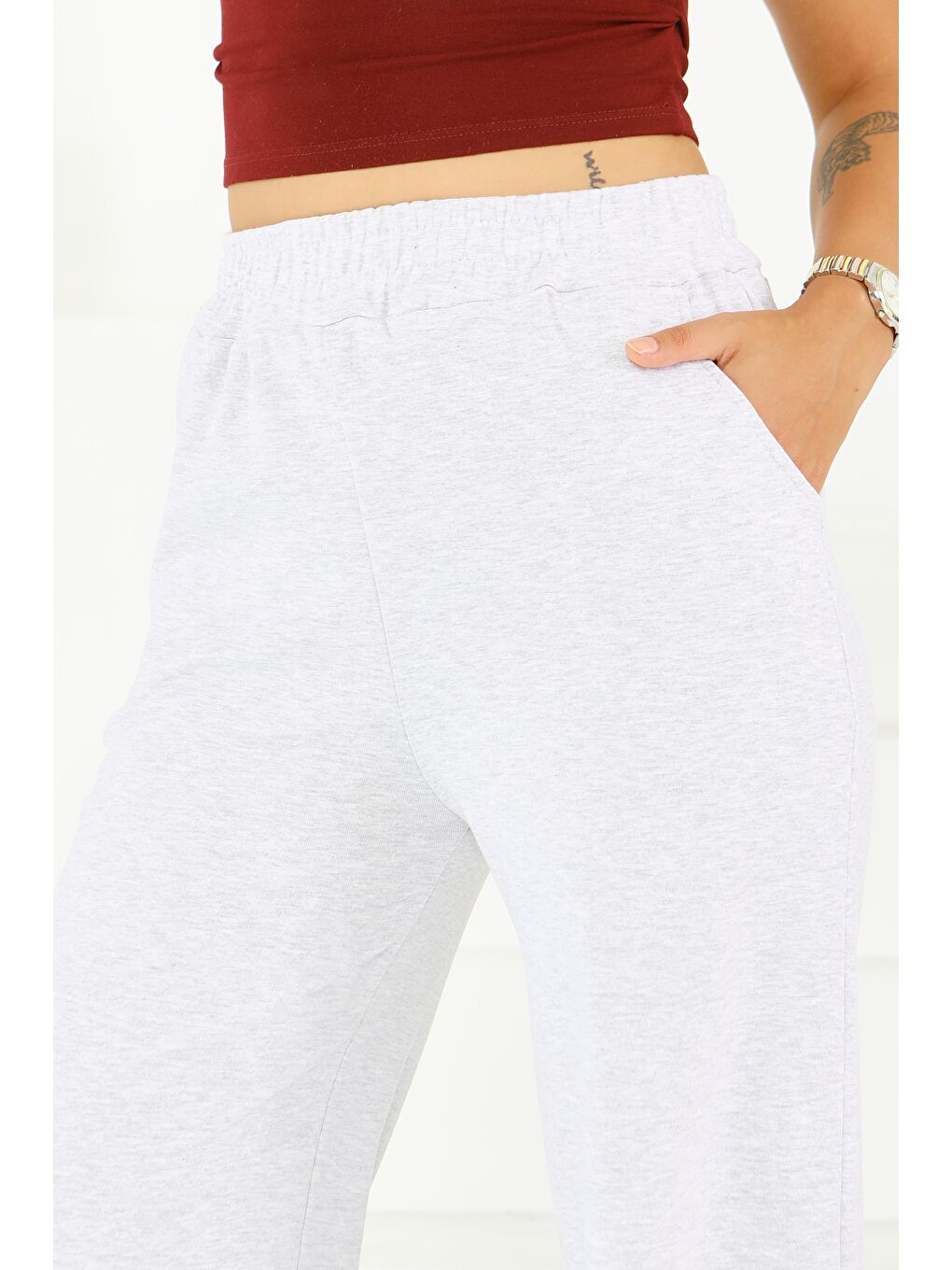 Cepli Bol Paça İki İplik Eşofman Altı Gri - 27674-3