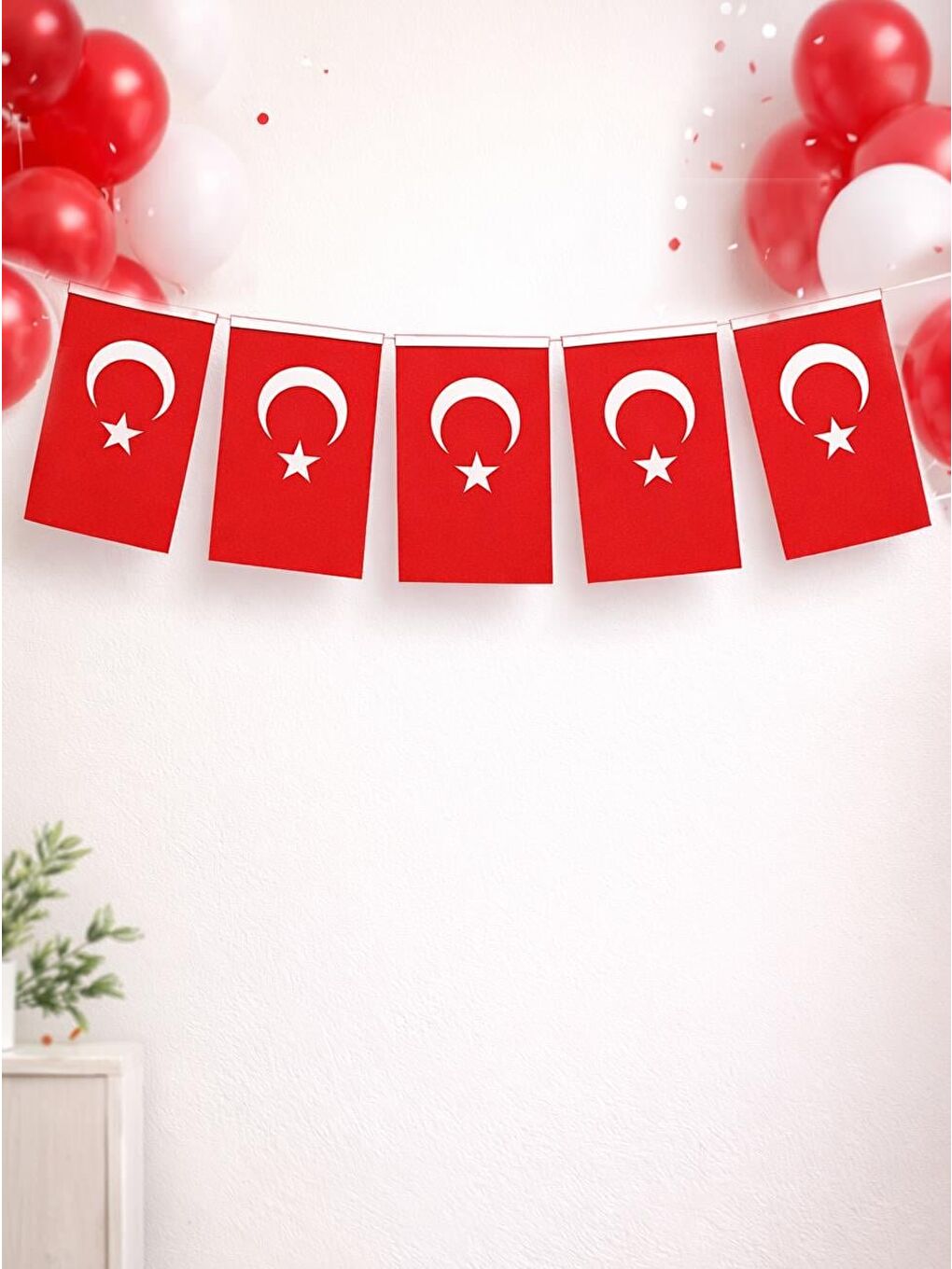 Kırmızı İpli Türk Bayrağı Milli Bayram Kağıt Asılabilir Bayrak 11X19 Cm 50'li