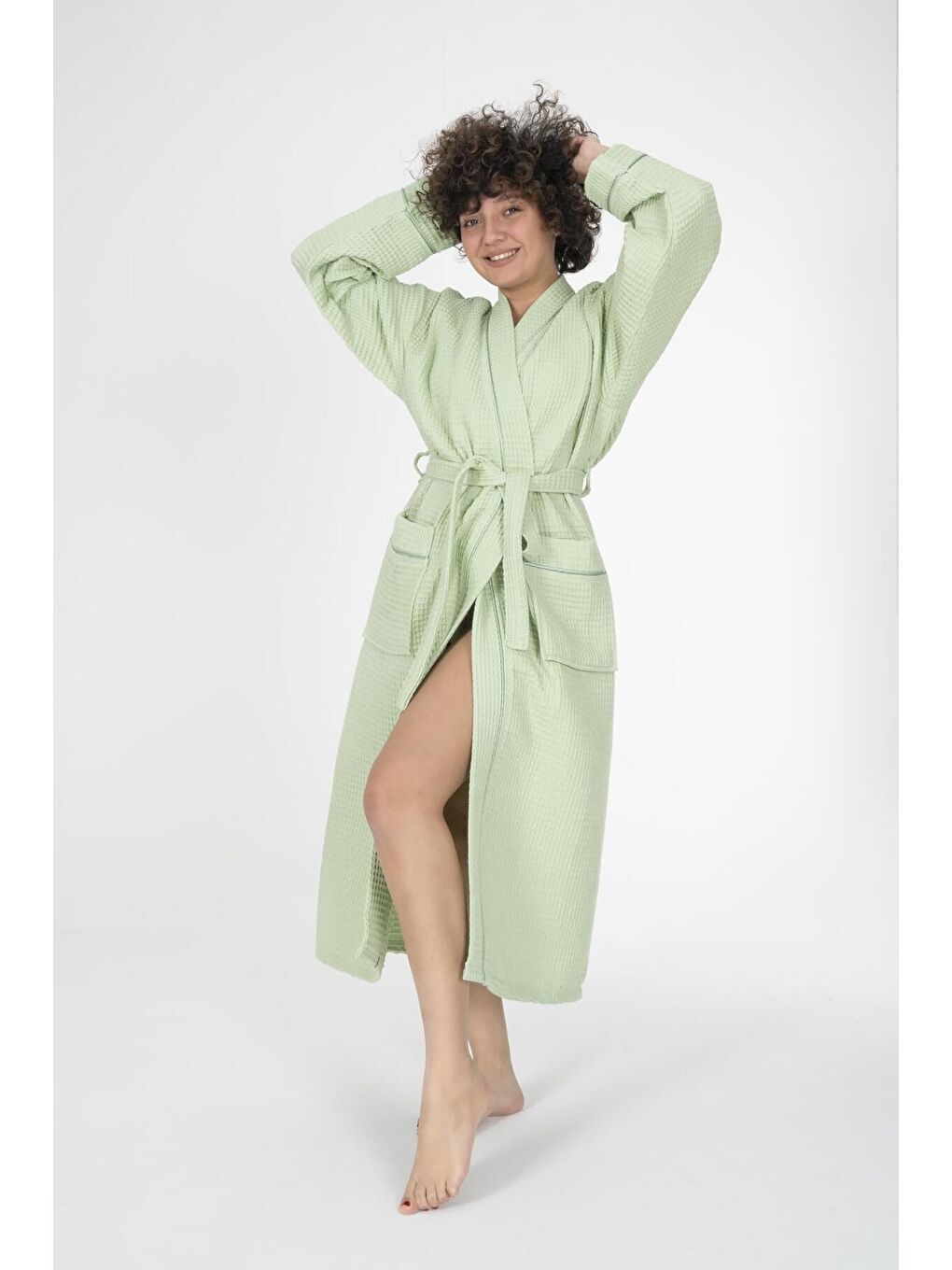 Yeşil Kaos Serisi Kimono Yaka Pike Bornoz Sabahlık-1