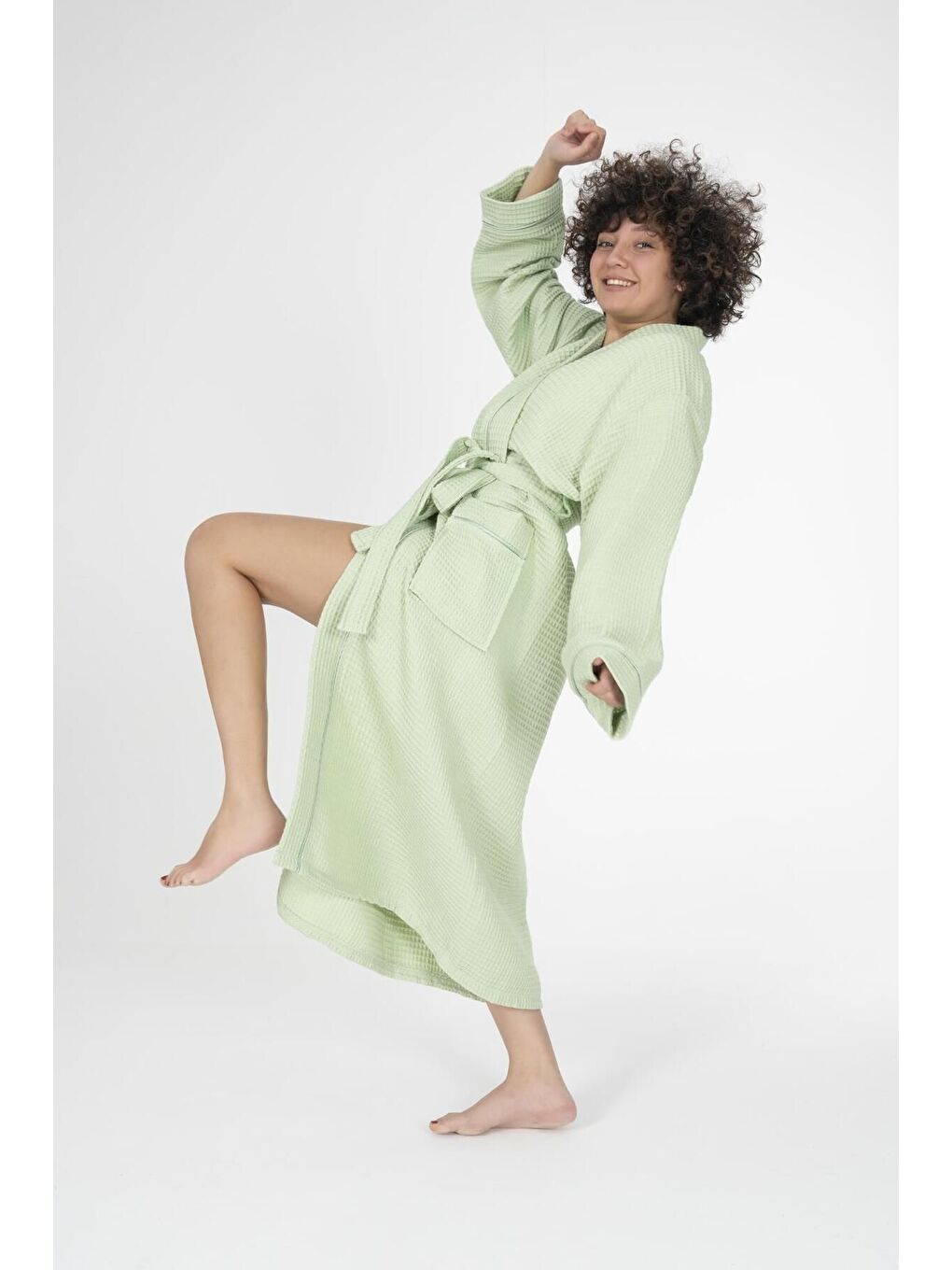 Yeşil Kaos Serisi Kimono Yaka Pike Bornoz Sabahlık-2