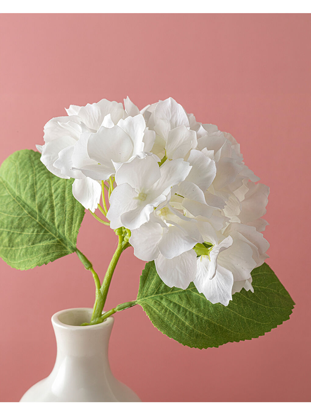 Hortensia Tek Dal Yapay Çiçek Beyaz-1