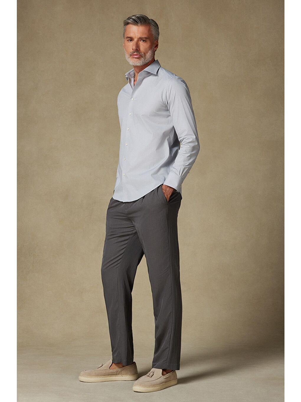 Bb Club Oscar Poplin Pamuk Polyester Slim Fit Açık Gri Klasik Yaka Erkek Düz Gömlek-2