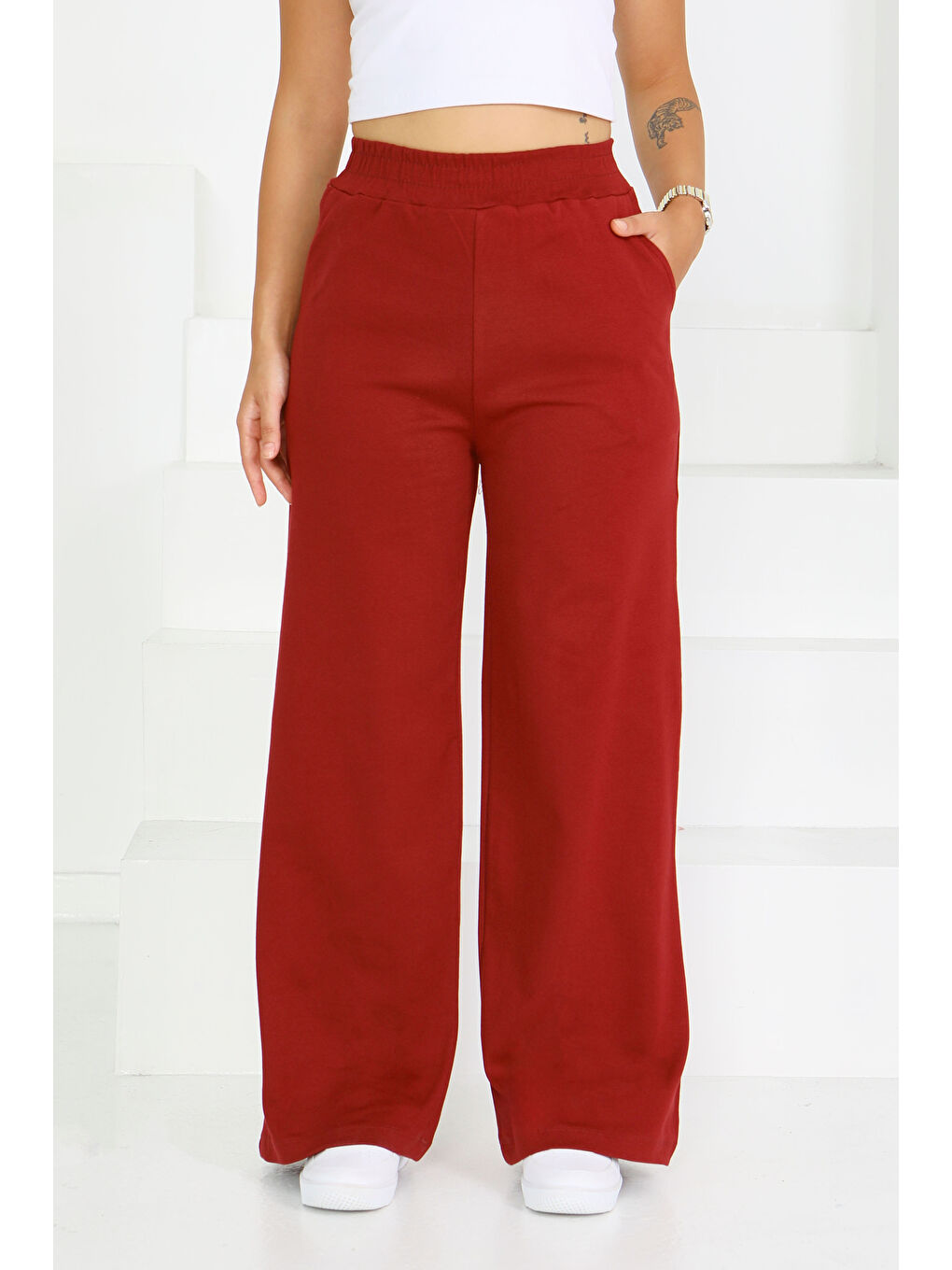 Cepli Bol Paça İki İplik Eşofman Altı Bordo - 27674-1