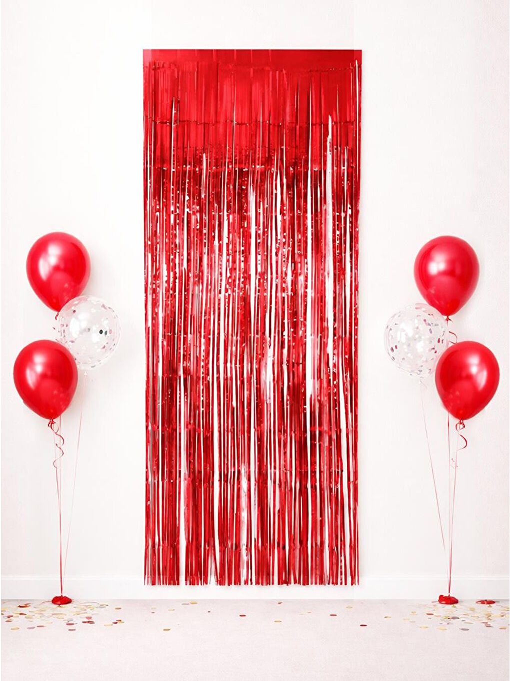 Metalize Parti Perdesi Kapı ve Fon Perdesi Kırmızı 90X200