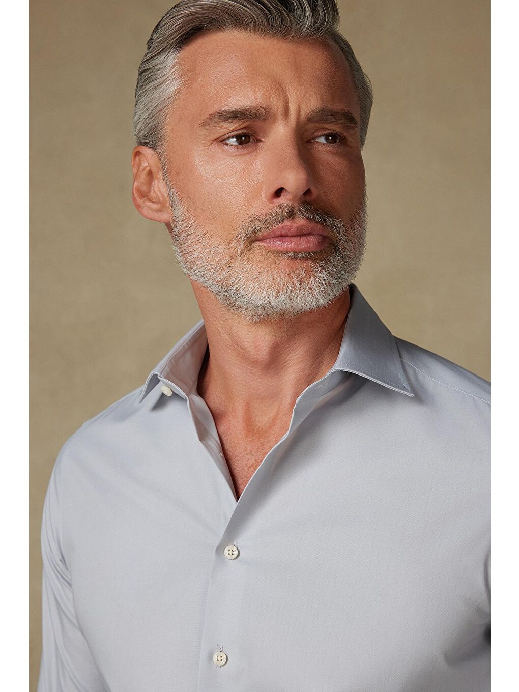 Bb Club Oscar Poplin Pamuk Polyester Slim Fit Açık Gri Klasik Yaka Erkek Düz Gömlek-3