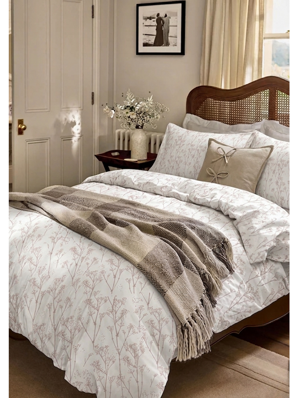 Pembe Çift Kişilik Nevresim Takımı 200x220 Pamuk Karışımlı Minimal Desen-1