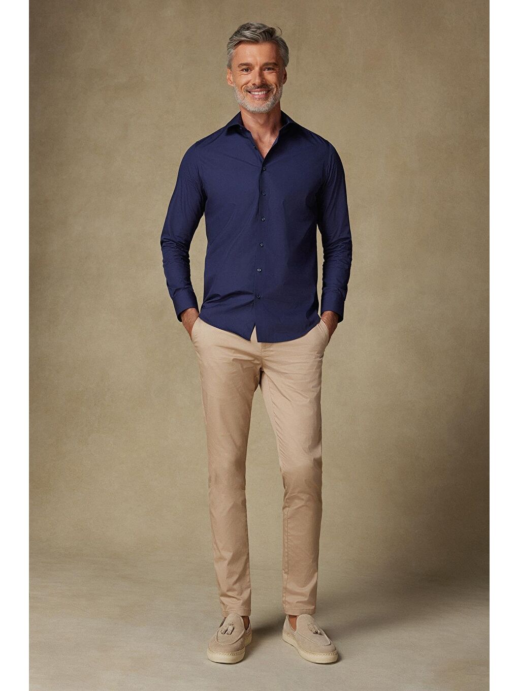 Bb Club Oscar Poplin Pamuk Polyester Slim Fit Lacivert Klasik Yaka Erkek Düz Gömlek-2