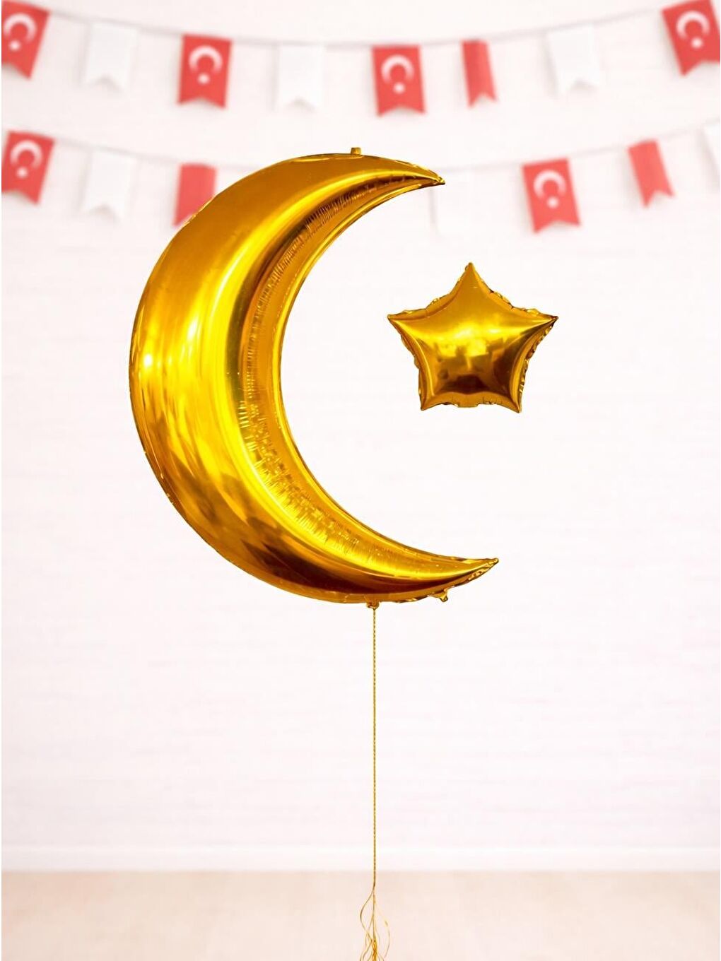 Sarı Ay Yıldız Gold Folyo Balon – Milli Bayram Dekorasyonu Altın