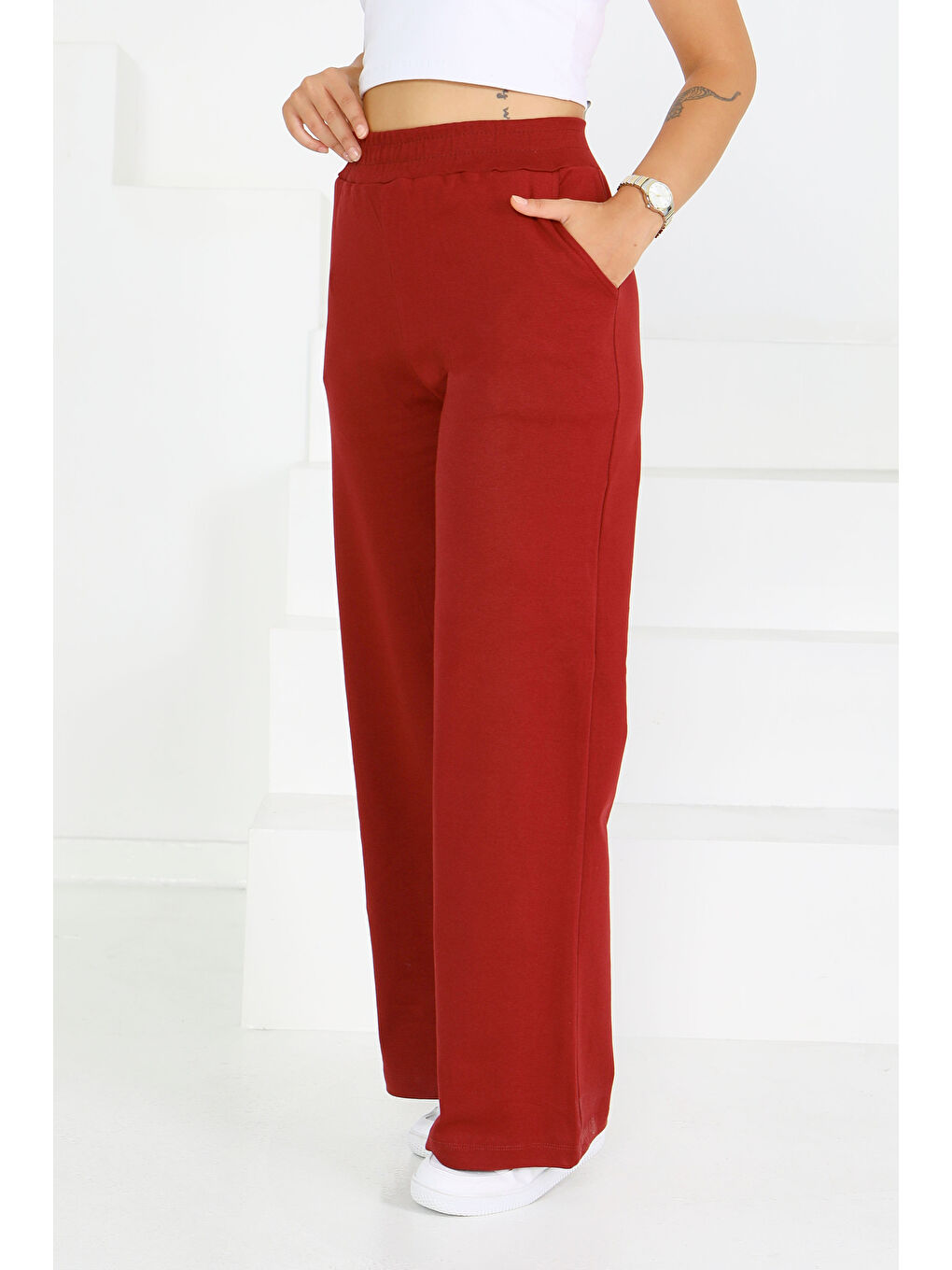 Cepli Bol Paça İki İplik Eşofman Altı Bordo - 27674-2