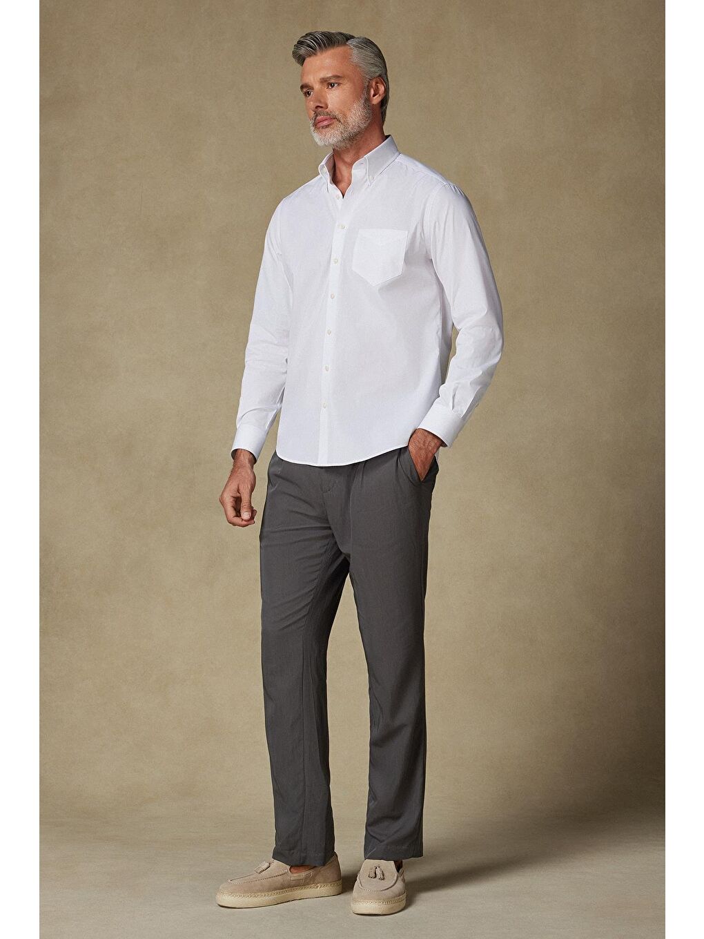 Bb Club Mike Poplin Pamuk Polyester Regular Fit Beyaz Düğmeli Yaka Erkek Düz Gömlek-2